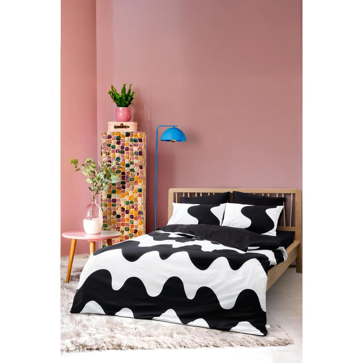 Cozy Home Mono Çift Kişilik Lastikli Çarşaflı Nevresim Takımı Flow Siyah