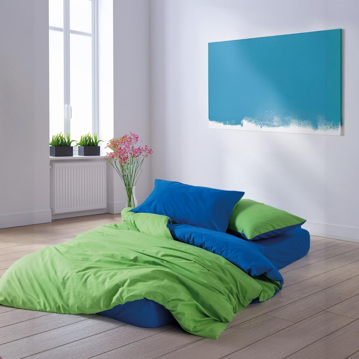 Cozy Home Popping Colors Tek Kişilik Lastikli Çarşaflı Nevresim Takımı Sage Yeşil-Mavi