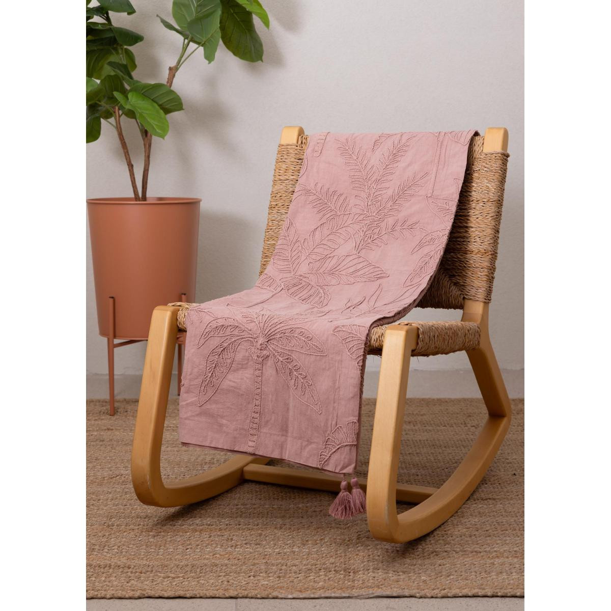 The Mia Throw Koltuk Şalı Püsküllü Gül Kurusu 170x130