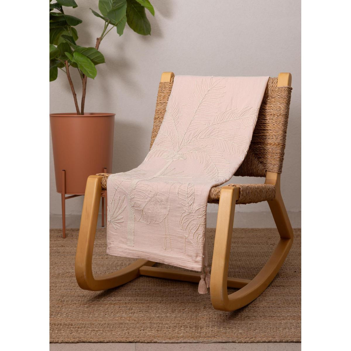 The Mia Throw Koltuk Şalı Püsküllü Pudra 170x130