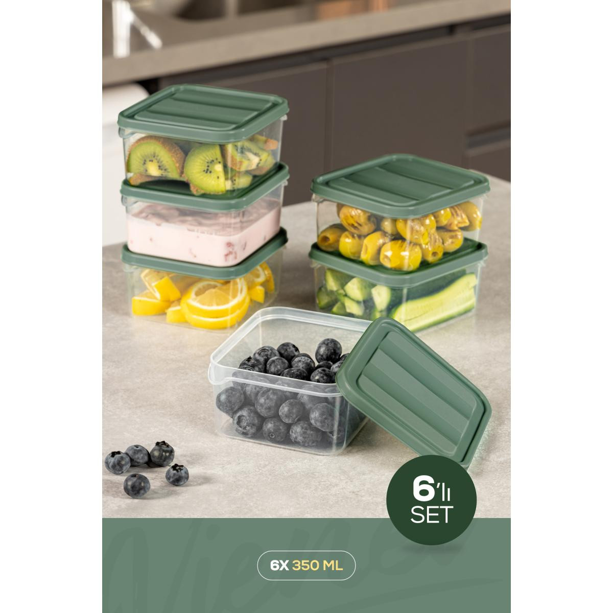 Vienev 6'lı 350 Ml Buzdolabı Dondurucu Organizer Mikrodalga Ve Difrize Uygun Saklama Kabı Yeşil