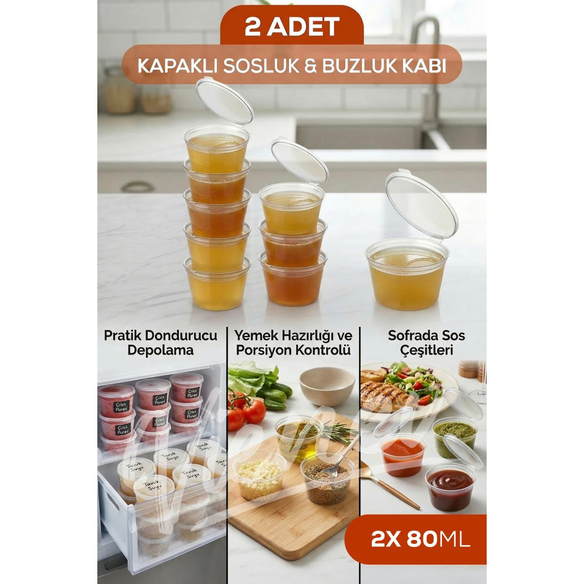Vienev 2'li Dondurucuya Uygun Saklama Kabı – 80 Ml Sos, İlik, Tavuk Suyu Saklama Kabı