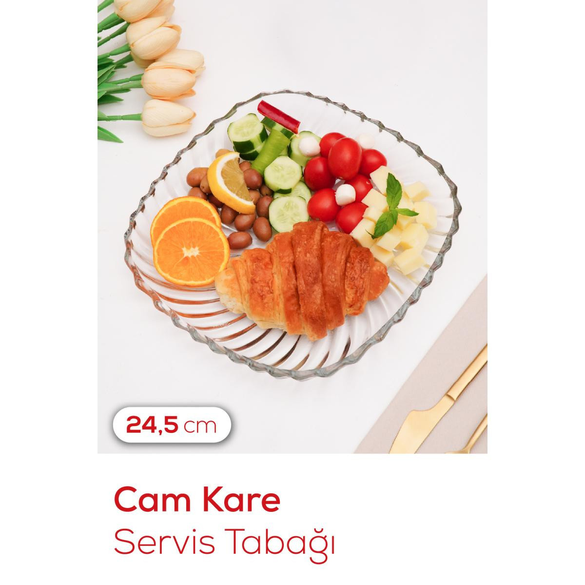 Vienev Cam Kare Sunum Ve Servis Tabağı 24,5 Cm