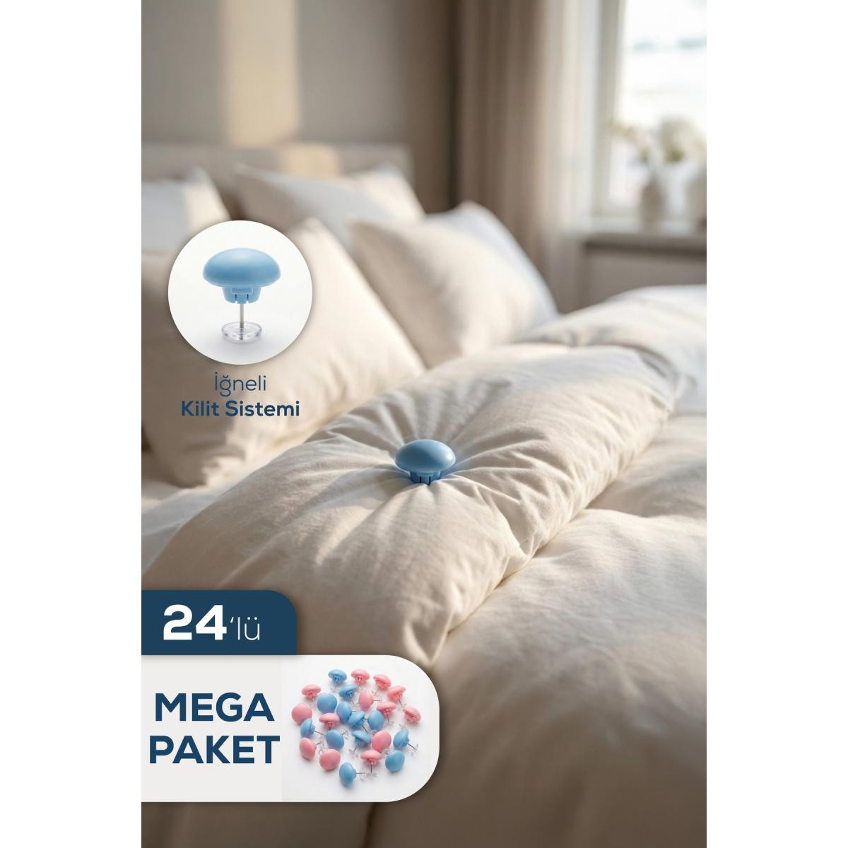 Vienev 24'lü Nevresim Yorgan Klipsi Takımı - Kaydırmaz Çarşaf Sabitleyici Mandal Seti - Karışık Renk 3x3 Cm
