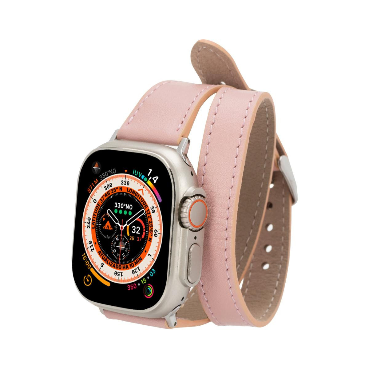 Bloominbag Alpine Slim Double Tour Blush Pink Hakiki Deri Apple Watch Kordonu - 44/45/46/49mm