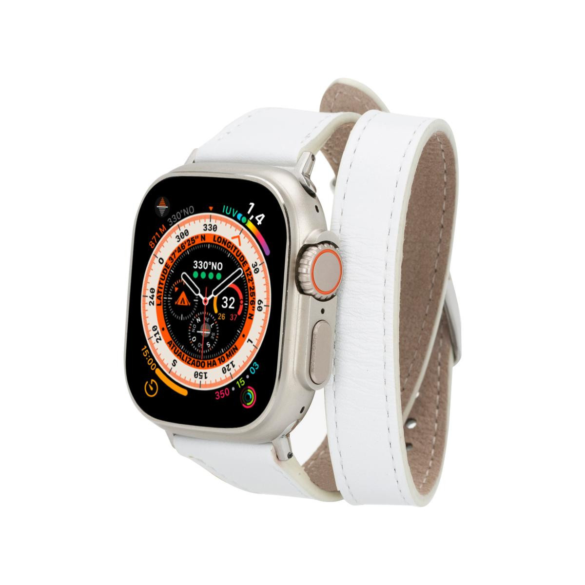 Bloominbag Alpine Slim Double Tour Ivory White Hakiki Deri Apple Watch Kordonu - 44/45/46/49mm