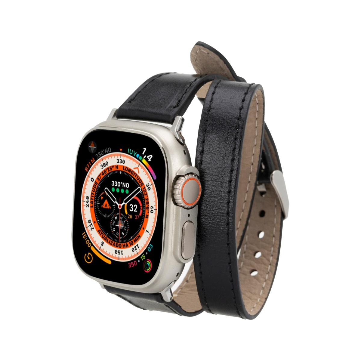 Bloominbag Alpine Slim Double Tour Noir Black Hakiki Deri Apple Watch Kordonu - 44/45/46/49mm