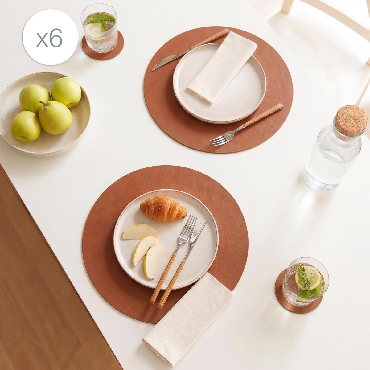 Home Wave 6'lı Taba/gri Renk Suni Deri Amerikan Servis Ø 36 Cm
