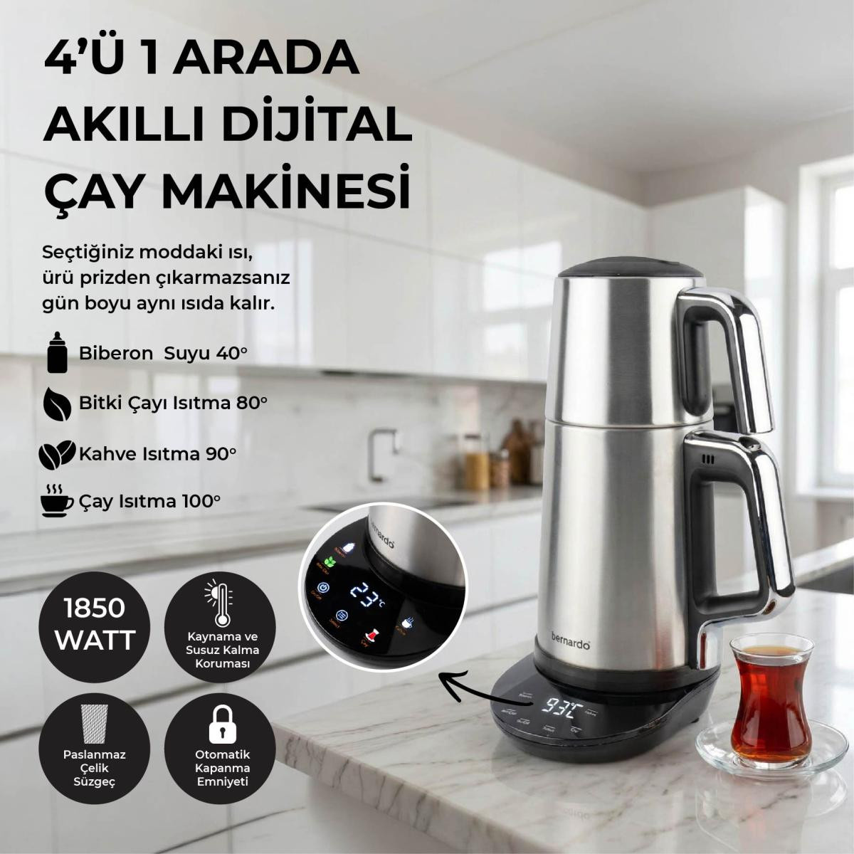 Bernardo Nova Dijital Çelik Çay Makinesi Inox