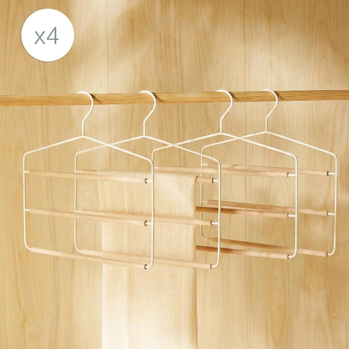 Ocean Home Textile 4'lü 3 Katlı Ahşap Destekli Mat Beyaz Renk Metal Giysi Askısı 32 X 36.5 X 0.47 Cm