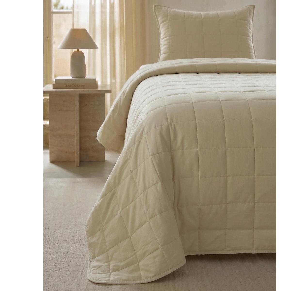 Ocean Home Textile %100 Pamuk Kumaş Kapitoneli Bej Çok Amaçlı Tek Kişilik Yatak Örtüsü Seti 1 Adet 180 X 230 / 1 Adet 50 X 70 Cm