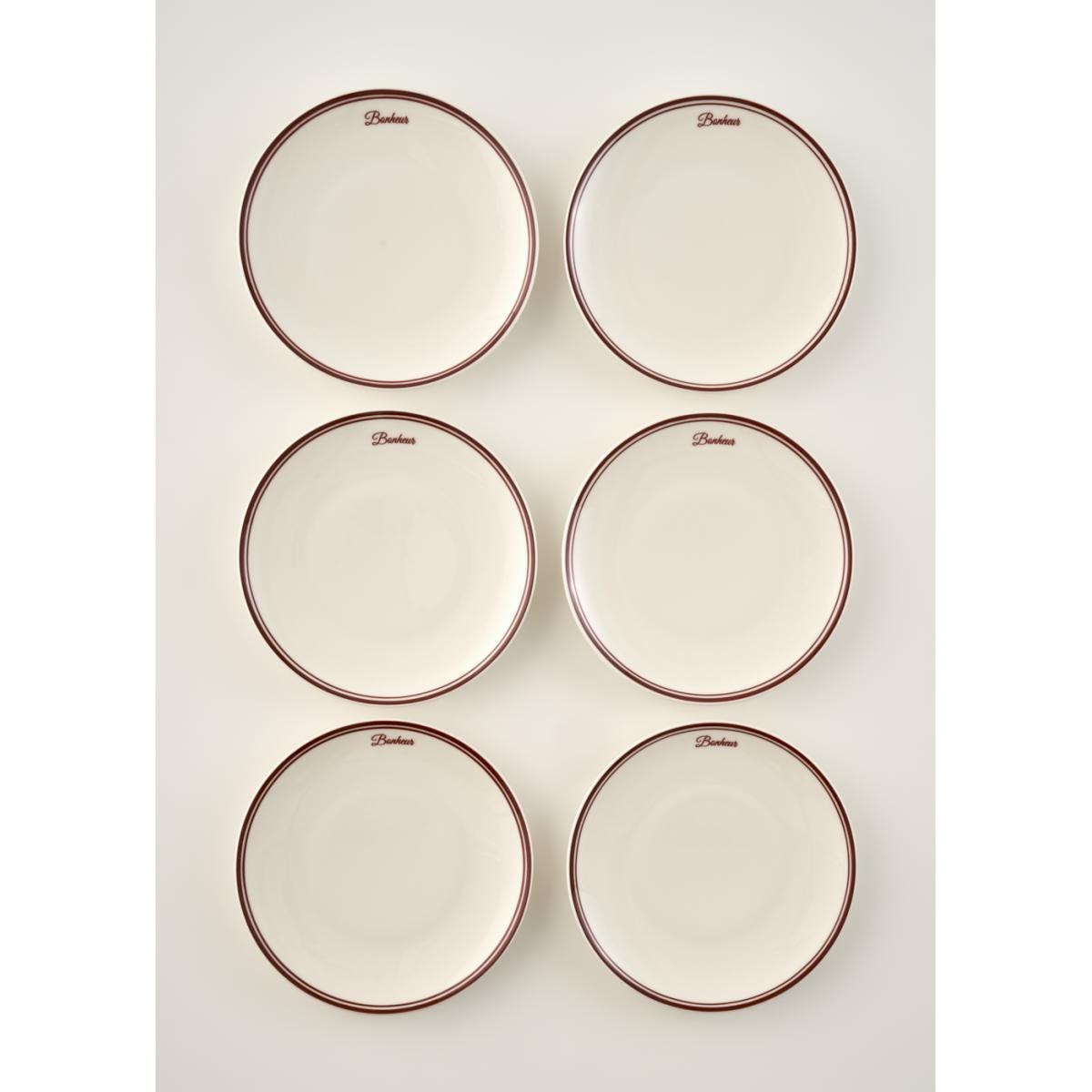 Bella Maison Bonheur Porselen 6'lı Pasta Tabağı Seti Bordo (21 Cm)