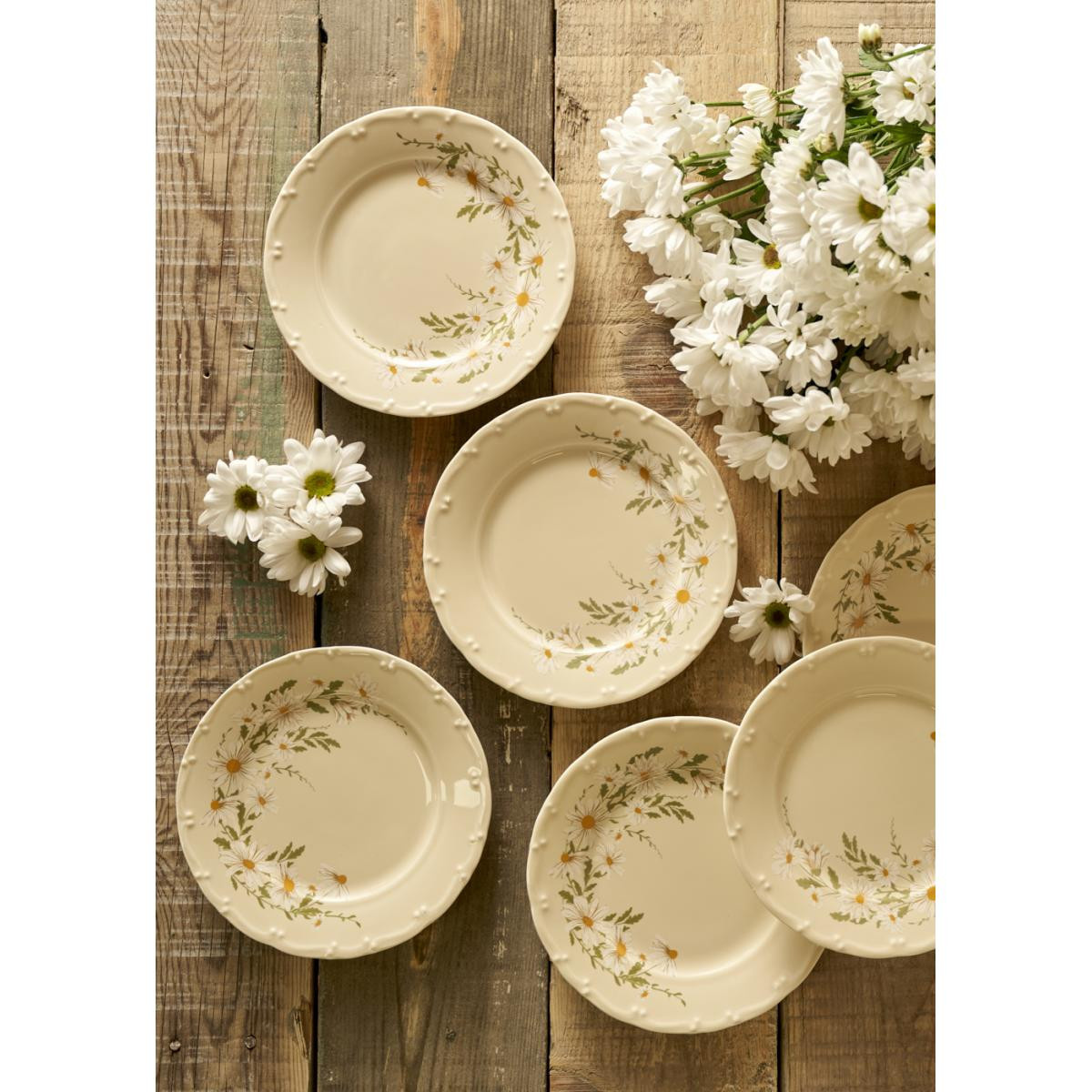 Bella Maison Daisy Porselen 6'lı Pasta Tabağı Krem (20 Cm) Bej