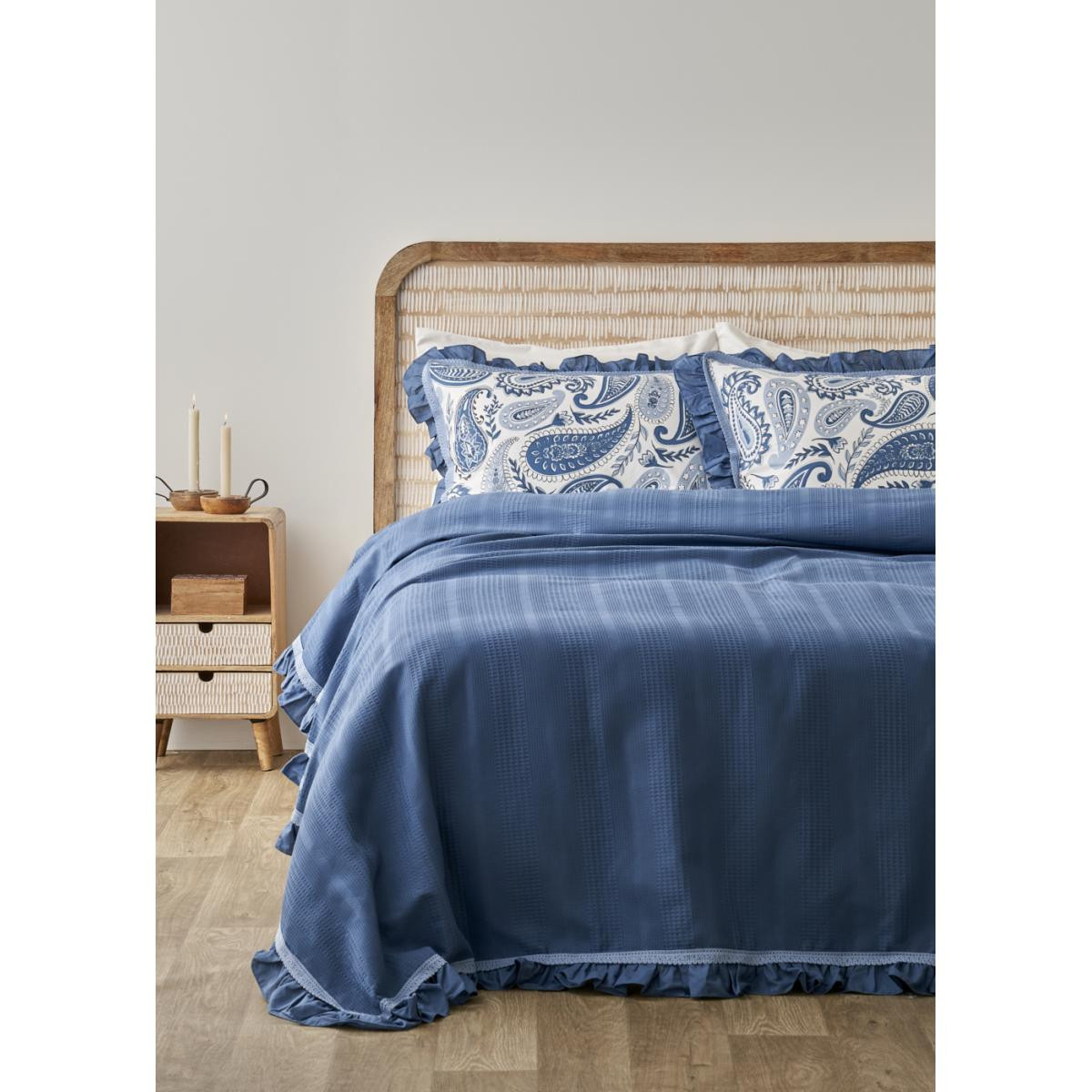 Bella Maison %100 Pamuk Paisley Çift Kişilik Pike Takımı Mavi (200x220 Cm) Mavi