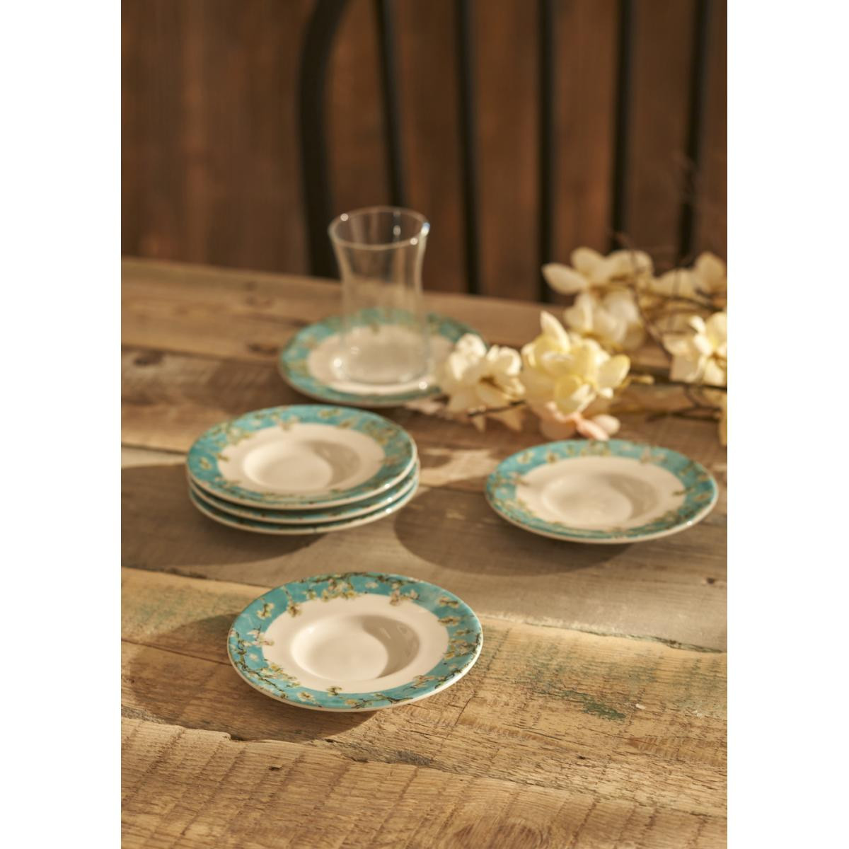 Bella Maison Van Gogh Almond Blossom 6'lı Çay Tabağı Turkuaz (12 Cm) Mavi