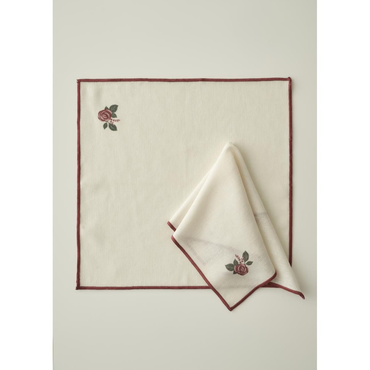 Bella Maison Rose Baskılı Peçete Krem (40x40 Cm) Krem