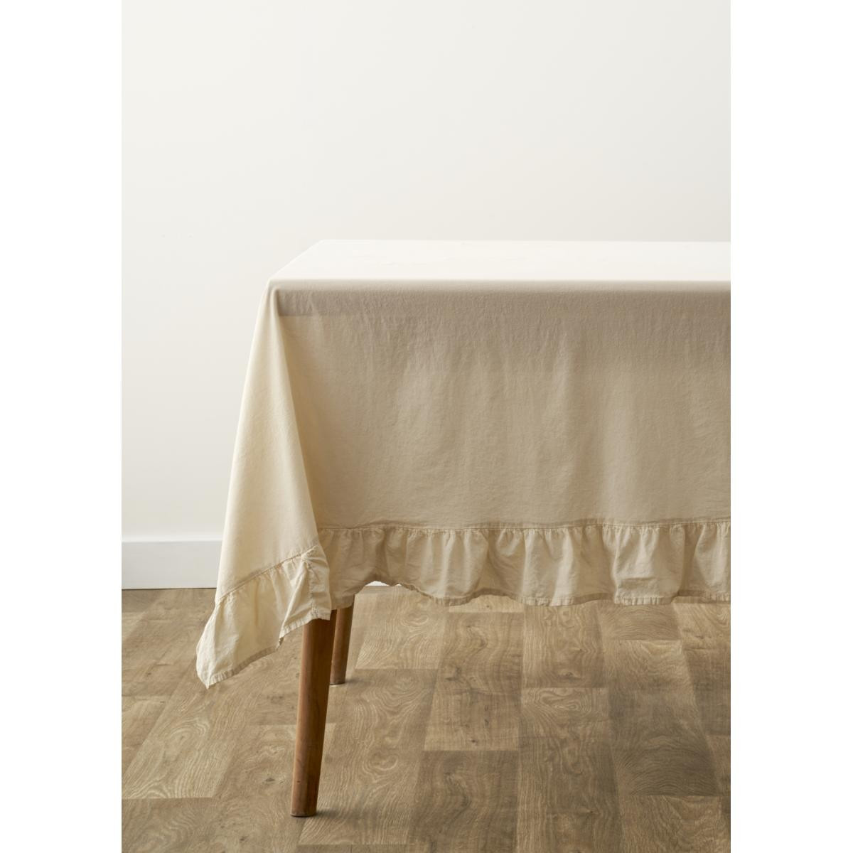 Bella Maison %100 Pamuk Elegance Fırfırlı Masa Örtüsü Ekru (150x250 Cm) Ekru