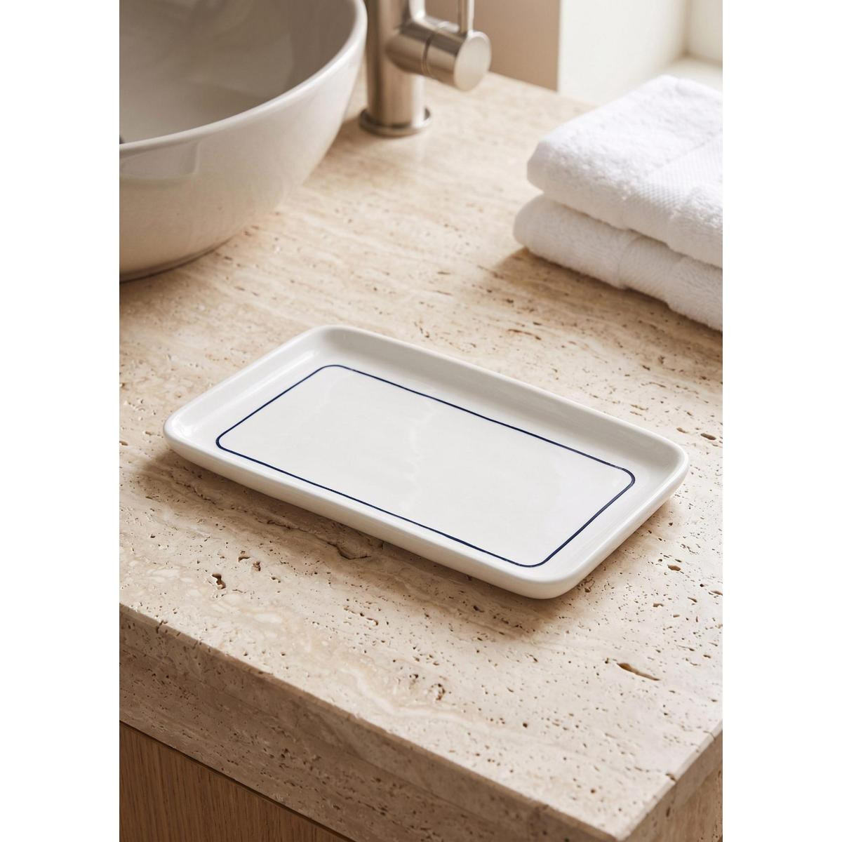 The Mia Pure Banyo Tepsisi Mavi Beyaz 27x15x3 Cm