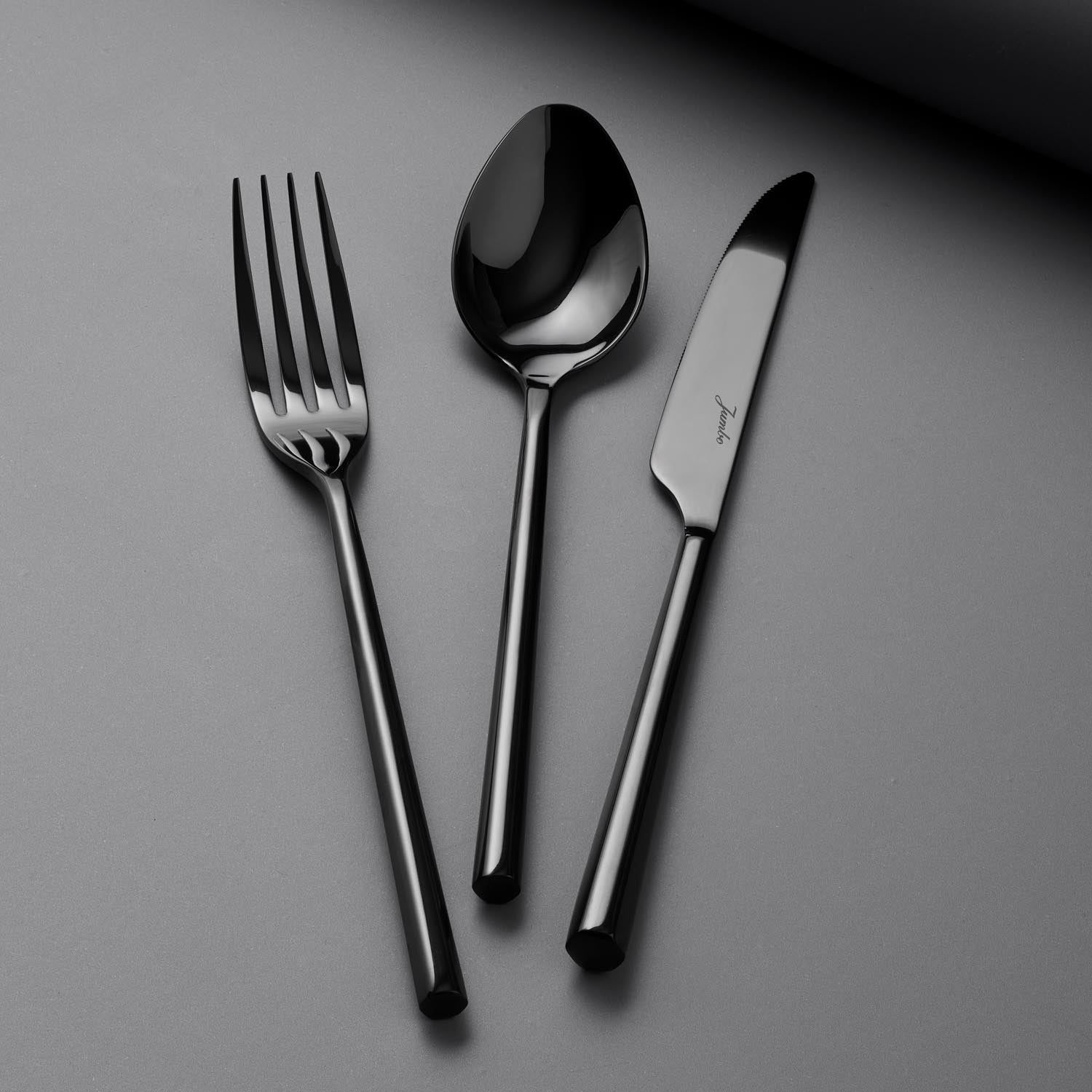 Jumbo 1001 Titanyum Siyah 12 Kişilik 84 Parça Çatal Kaşık Bıçak Takımı