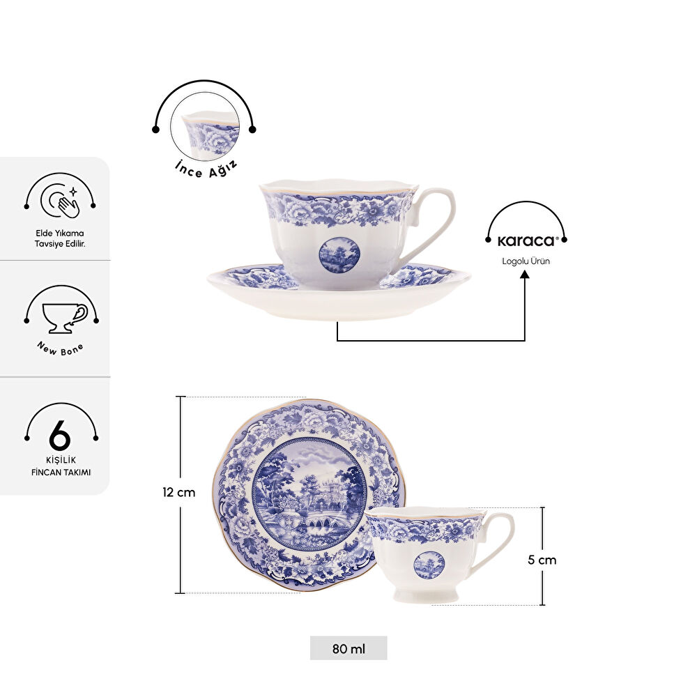 Karaca Blue Odyssey 6 Kişilik Kahve Fincan Takımı 80 ml thumbnail 2