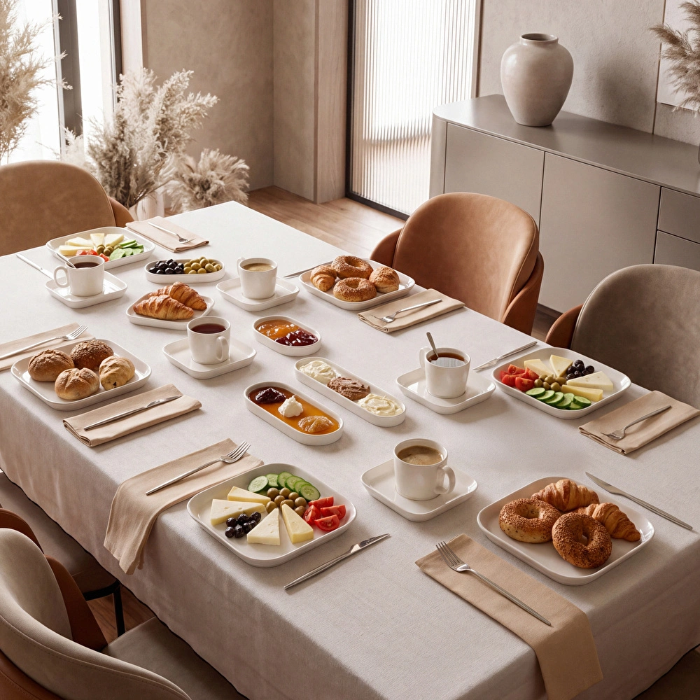 Emsan Yeni Mısra Porselen 30 Parça 6 Kişilik  Kahvaltı/Servis Takımı Beyaz görseli 4