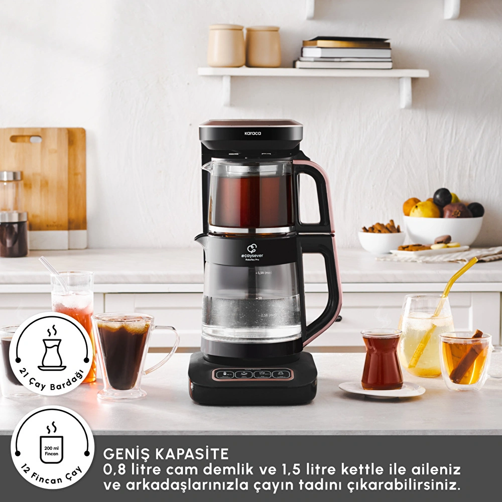 Karaca Çaysever Robotea Pro Connect 4 in 1 Konuşan Cam Çay Makinesi Rosegold görseli 3