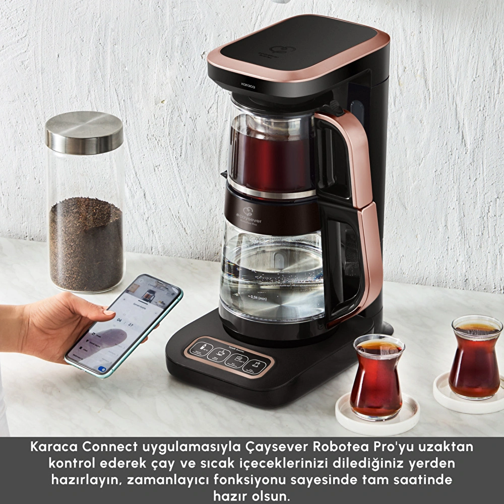 Karaca Çaysever Robotea Pro Connect 4 in 1 Konuşan Cam Çay Makinesi Rosegold görseli 5