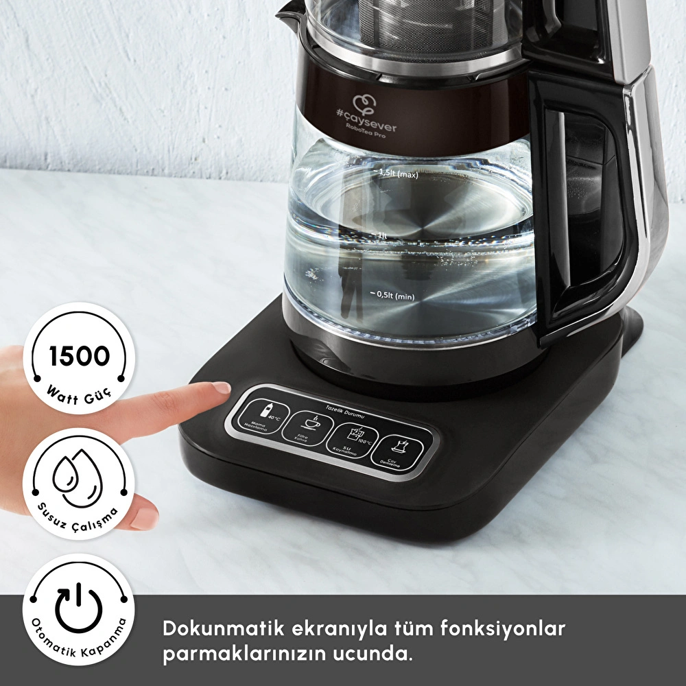 Karaca Çaysever Robotea Pro Connect 4 in 1 Konuşan Cam Çay Makinesi Silver görseli 6