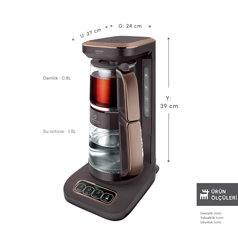 Karaca Çaysever Robotea Pro Connect 4 in 1 Konuşan Cam Çay Makinesi Walnut Brown görseli 2