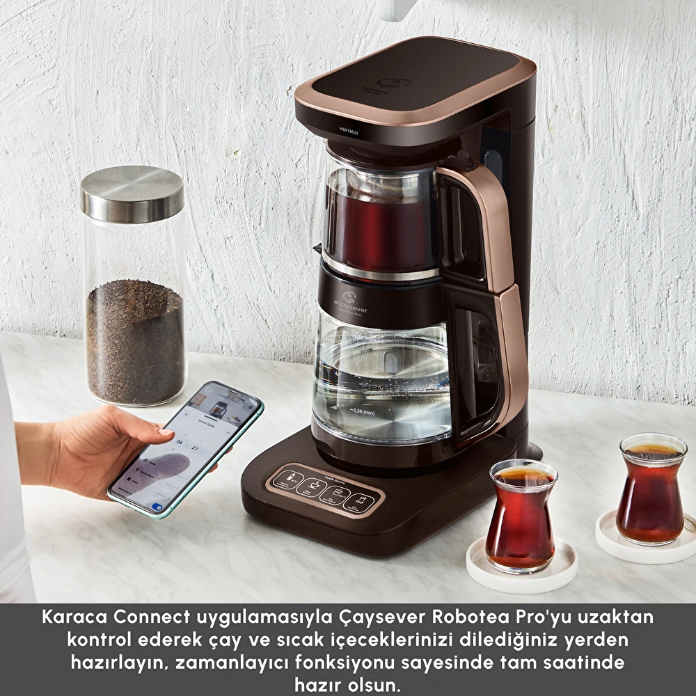 Karaca Çaysever Robotea Pro Connect 4 in 1 Konuşan Cam Çay Makinesi Walnut Brown görseli 5