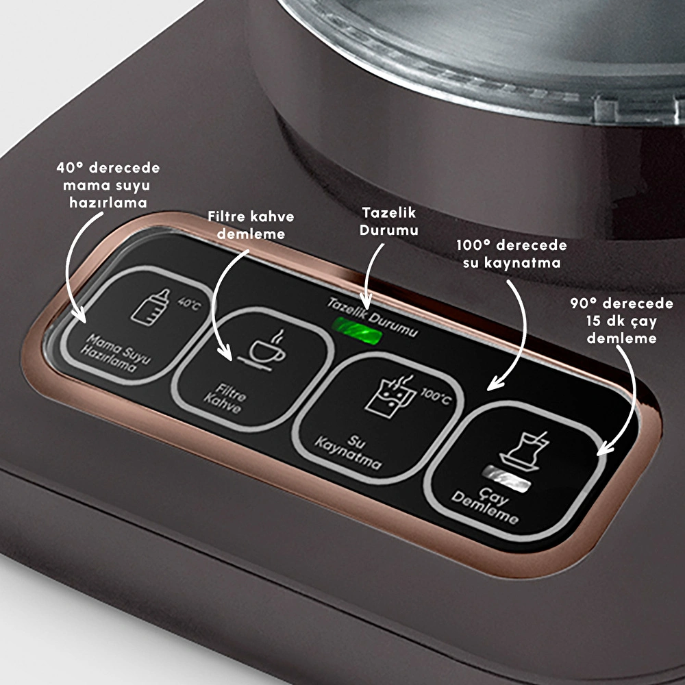 Karaca Çaysever Robotea Pro Connect 4 in 1 Konuşan Cam Çay Makinesi Walnut Brown görseli 6