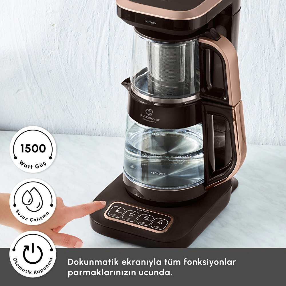 Karaca Çaysever Robotea Pro Connect 4 in 1 Konuşan Cam Çay Makinesi Walnut Brown görseli 7