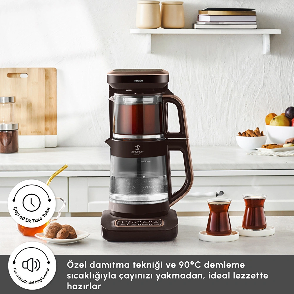 Karaca Çaysever Robotea Pro Connect 4 in 1 Konuşan Cam Çay Makinesi Walnut Brown görseli 8
