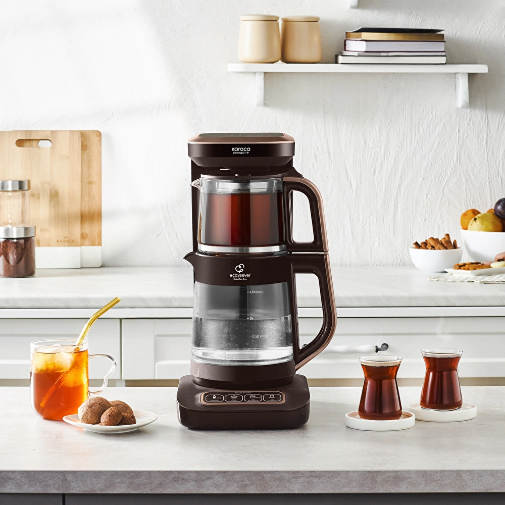 Karaca Çaysever Robotea Pro Connect 4 in 1 Konuşan Cam Çay Makinesi Walnut Brown görseli 1
