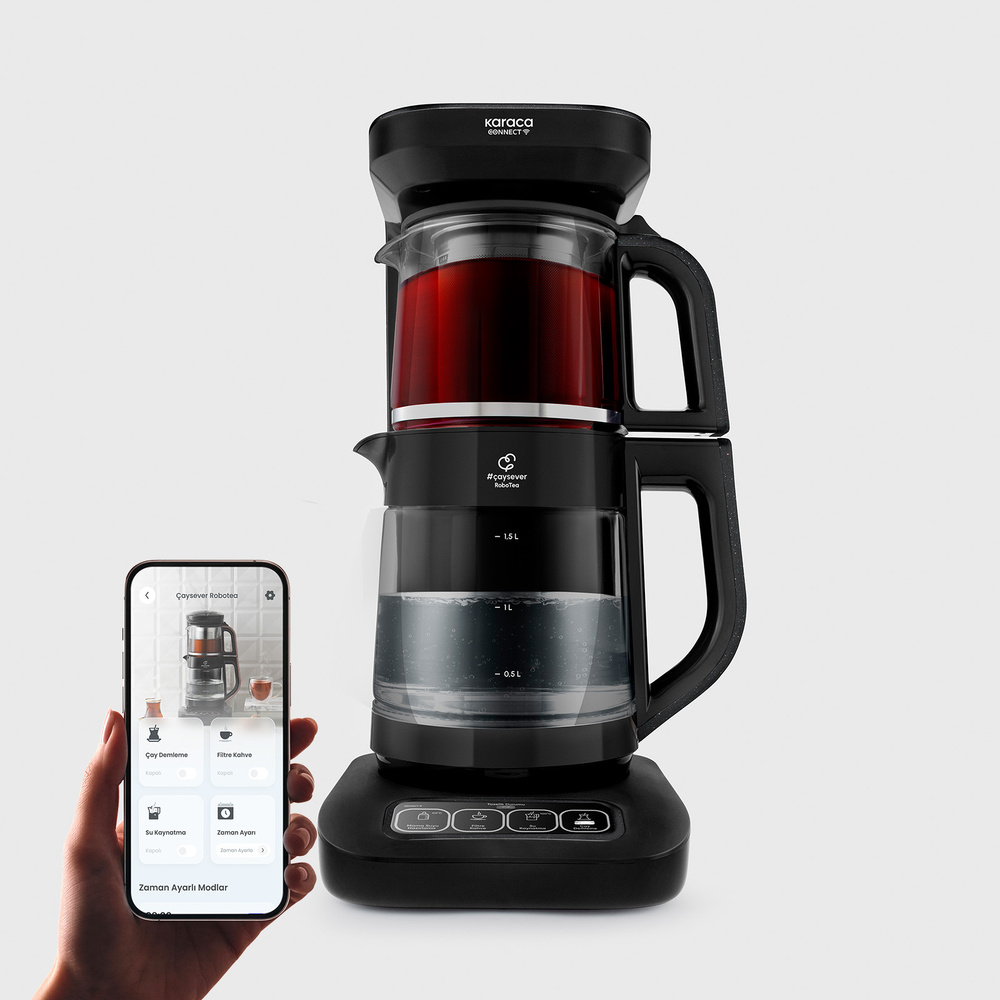 Karaca Çaysever Robotea Pro Connect 4 in 1 Konuşan Cam Çay Makinesi Graphite görseli 1