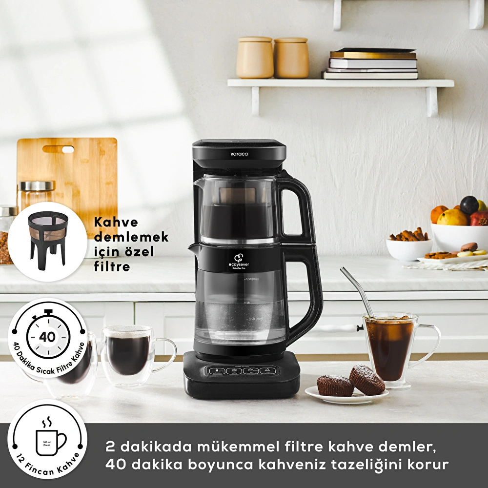 Karaca Çaysever Robotea Pro Connect 4 in 1 Konuşan Cam Çay Makinesi Graphite görseli 8