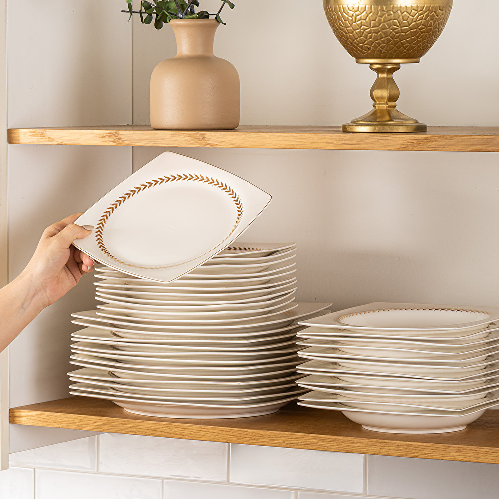 Emsan Başak Fine Bone 60 Parça 12 Kişilik Kare Yemek Takımı Gold görseli 12