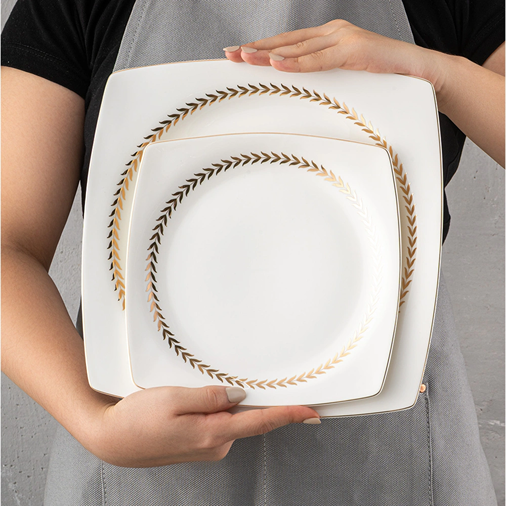 Emsan Başak Fine Bone 60 Parça 12 Kişilik Kare Yemek Takımı Gold görseli 13