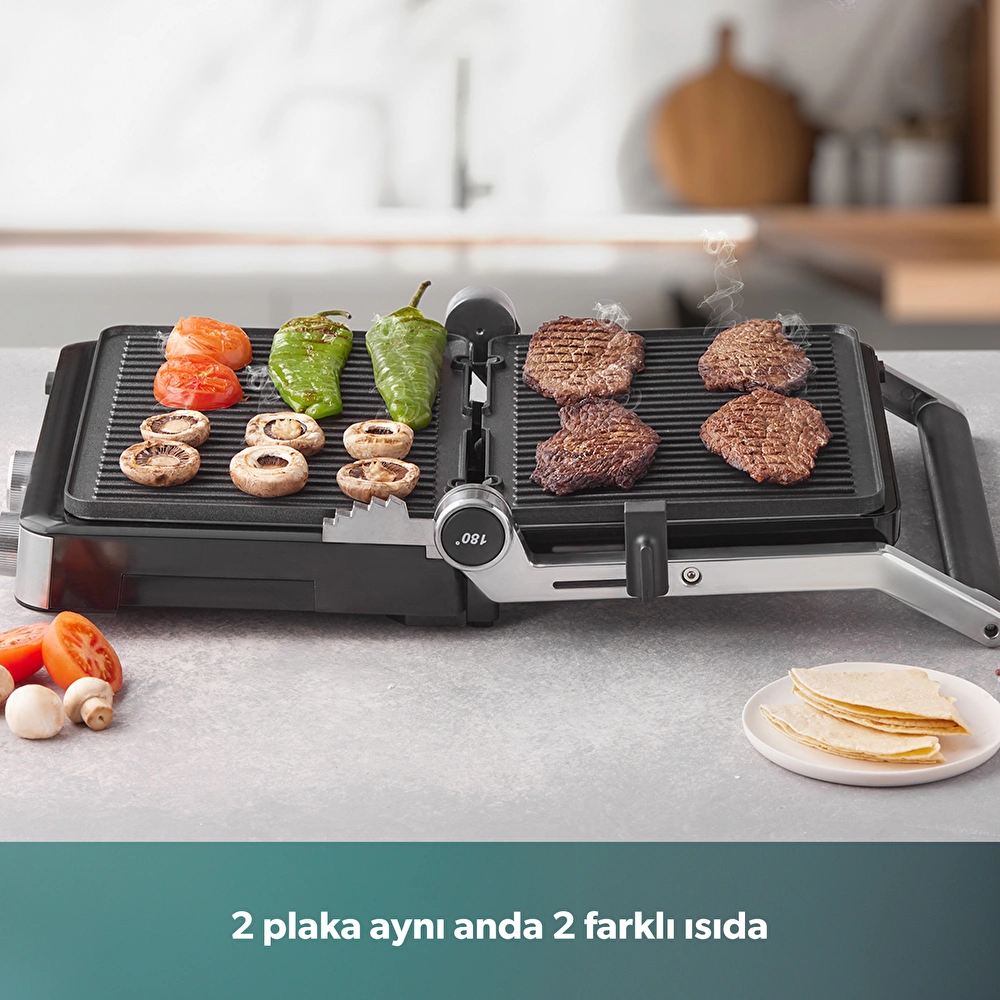 Homend Grilliant 1340H 4 Dilim Kapasiteli Gövde Alt ve Üst Sıcaklığı Ayrı Kontrol Edilebilen Döküm Plakalı Tost ve Izgara Makinesi Inox 2000W görseli 6