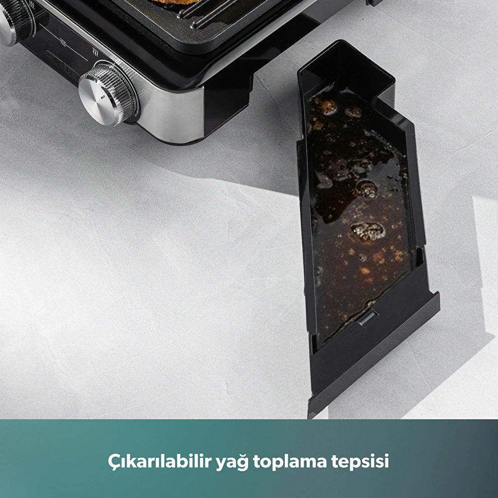 Homend Grilliant 1340H 4 Dilim Kapasiteli Gövde Alt ve Üst Sıcaklığı Ayrı Kontrol Edilebilen Döküm Plakalı Tost ve Izgara Makinesi Inox 2000W görseli 10