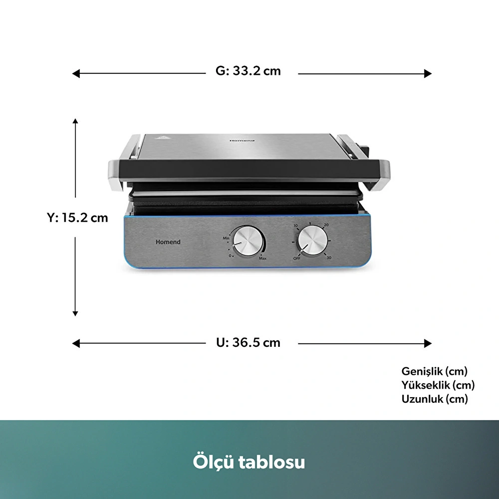 Homend Grilliant 1344H Inox Gövdeli, Döküm Plakalı Tost ve Izgara Makinesi görseli 2