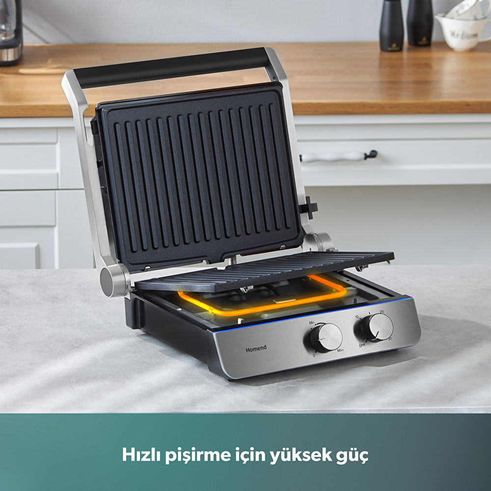 Homend Grilliant 1344H Inox Gövdeli, Döküm Plakalı Tost ve Izgara Makinesi görseli 4