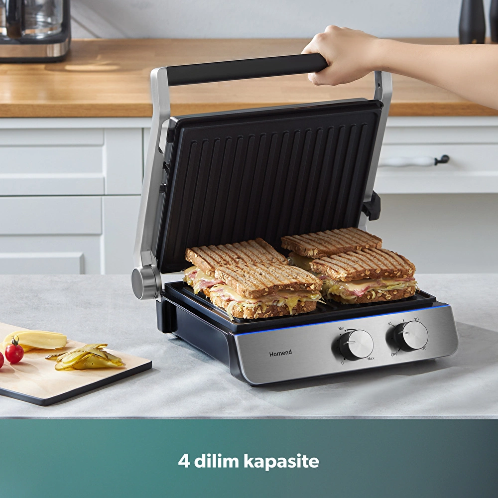 Homend Grilliant 1344H Inox Gövdeli, Döküm Plakalı Tost ve Izgara Makinesi görseli 3