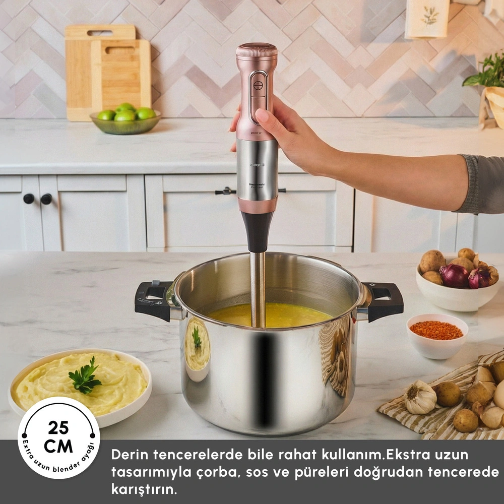 Karaca Mastermaid Prosteel 6 in 1 Uzun Blender Ayaklı 6 Bıçaklı Cam Hazneli Rendeli Mutfak Robotu Rosegold görseli 4