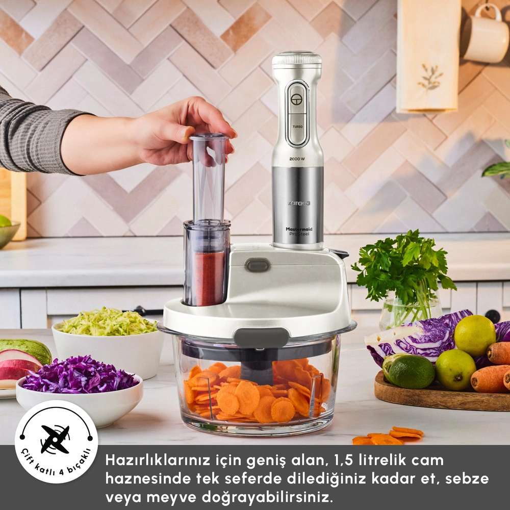 Karaca Mastermaid Prosteel 6 in 1 Uzun Blender Ayaklı 6 Bıçaklı Cam Hazneli Rendeli Mutfak Robotu Swiss Cream görseli 6