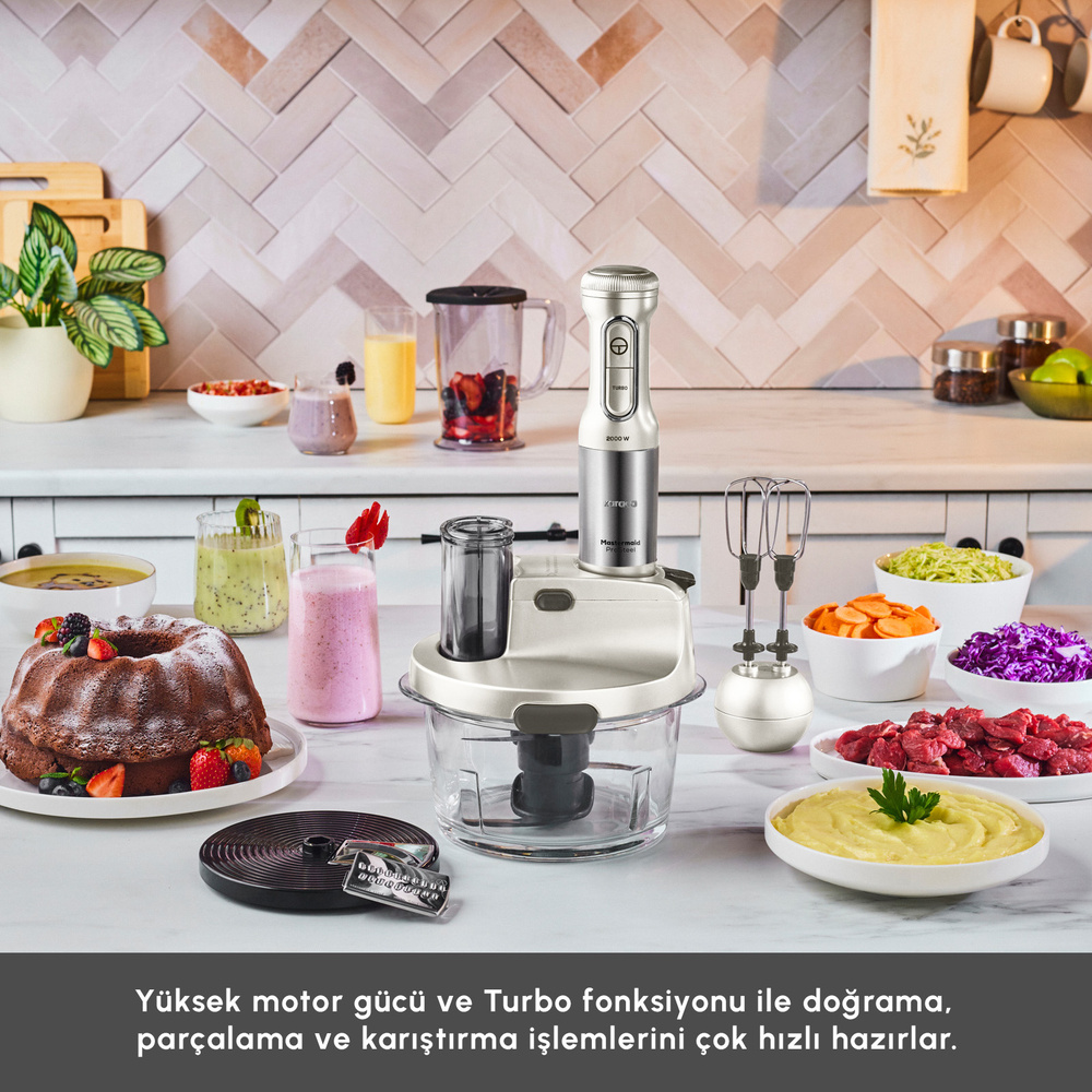 Karaca Mastermaid Prosteel 6 in 1 Uzun Blender Ayaklı 6 Bıçaklı Cam Hazneli Rendeli Mutfak Robotu Swiss Cream görseli 3