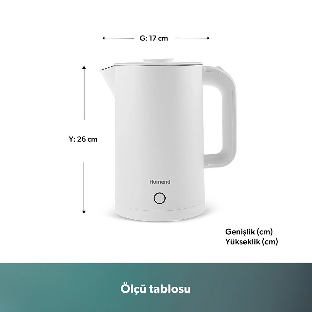 Homend Heatrow Cooltouch 1618H Paslanmaz Çelik El Yakmaz Gövdeli Su Isıtıcısı Beyaz görseli 2