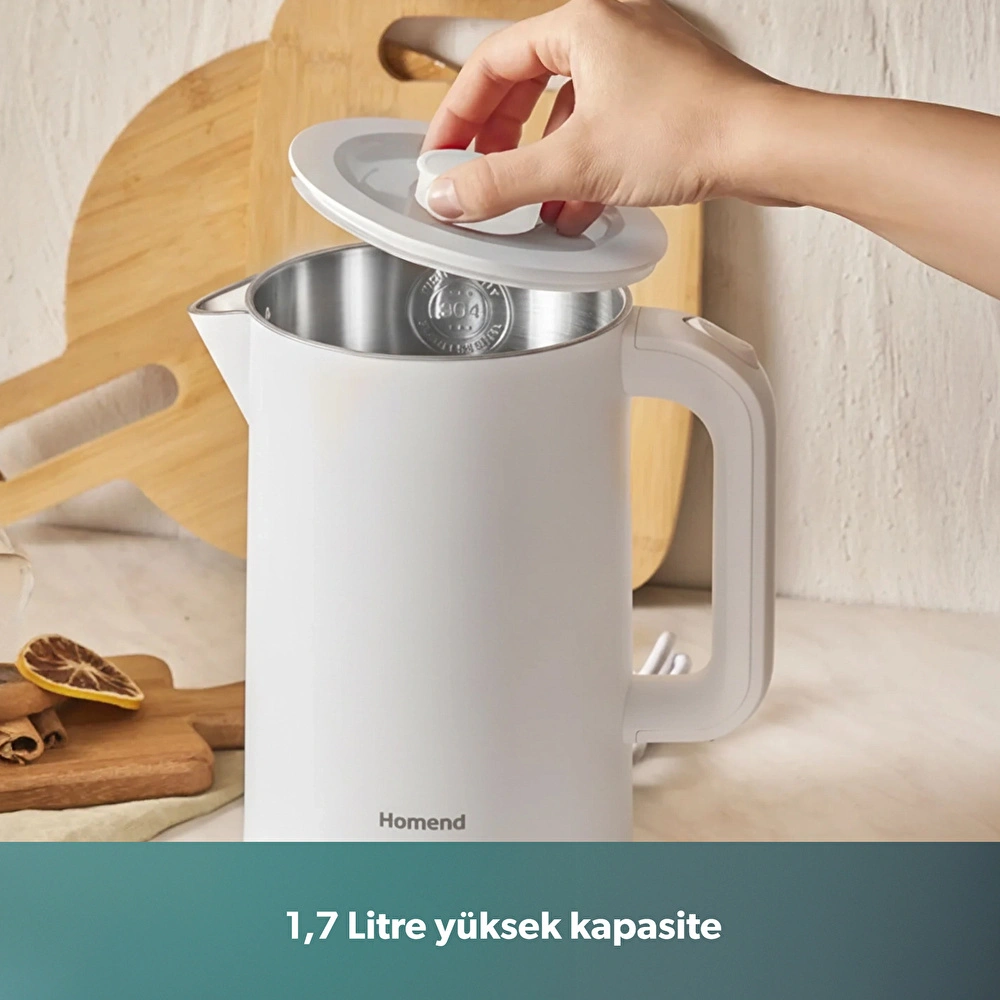 Homend Heatrow Cooltouch 1618H Paslanmaz Çelik El Yakmaz Gövdeli Su Isıtıcısı Beyaz görseli 3