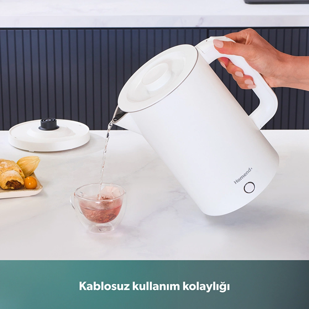 Homend Heatrow Cooltouch 1618H Paslanmaz Çelik El Yakmaz Gövdeli Su Isıtıcısı Beyaz görseli 5