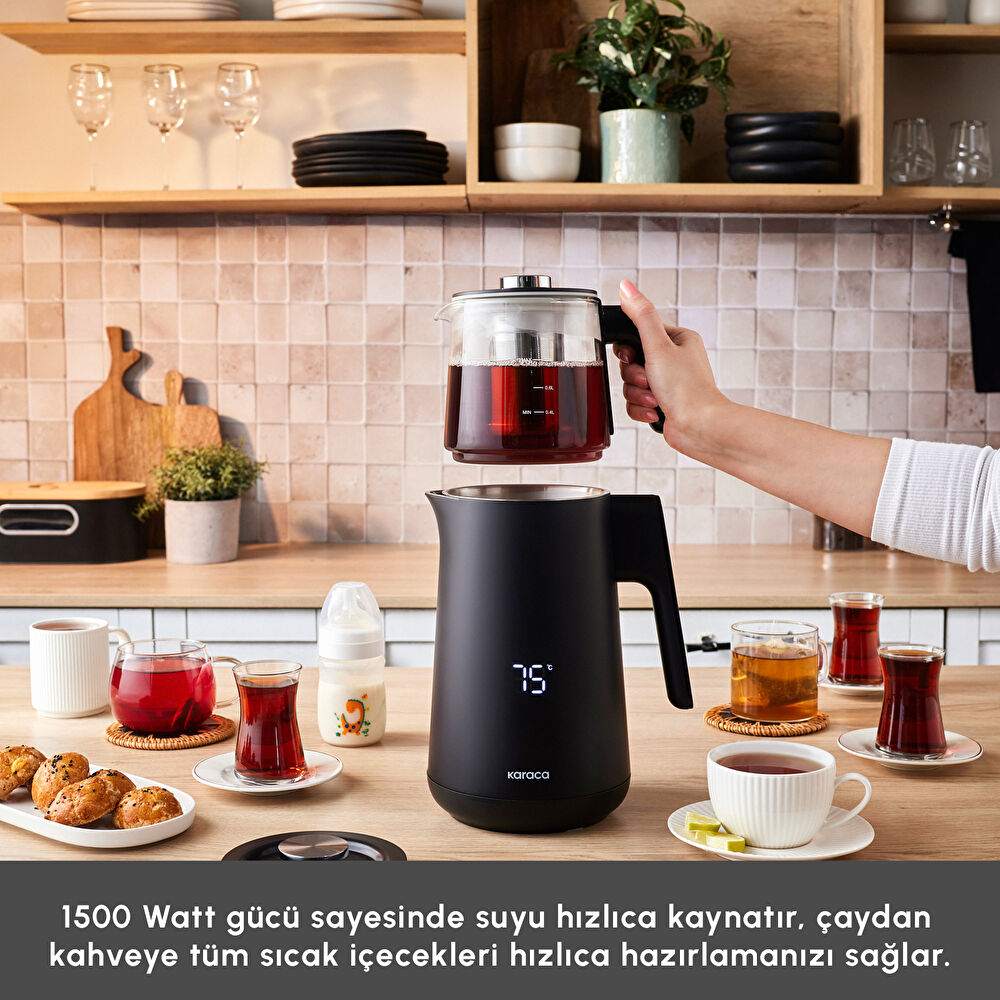 Karaca Cool Touch 1502 Çift Cidarlı Dijital Ekran Çay Makinesi Black thumbnail 5